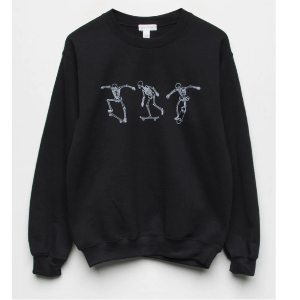 Full Tilt Black Skeleton Skateboard Graphic Crewneck Sweater Sweatshirt